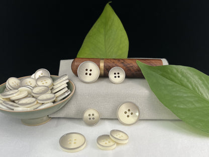 Off-White Pearlized Horn Imitation Buttons, 15mm & 20mm (24L & 32L). 4-Hole Sew On for Suits, Pants, Dresses, Coats, Jackets & Sweaters