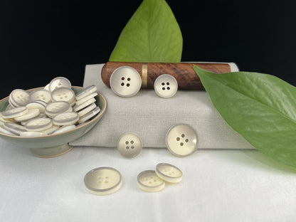 Off-White Pearlized Horn Imitation Buttons, 15mm & 20mm (24L & 32L). 4-Hole Sew On for Suits, Pants, Dresses, Coats, Jackets & Sweaters
