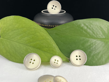 Off-White Pearlized Horn Imitation Buttons, 15mm & 20mm (24L & 32L). 4-Hole Sew On for Suits, Pants, Dresses, Coats, Jackets & Sweaters
