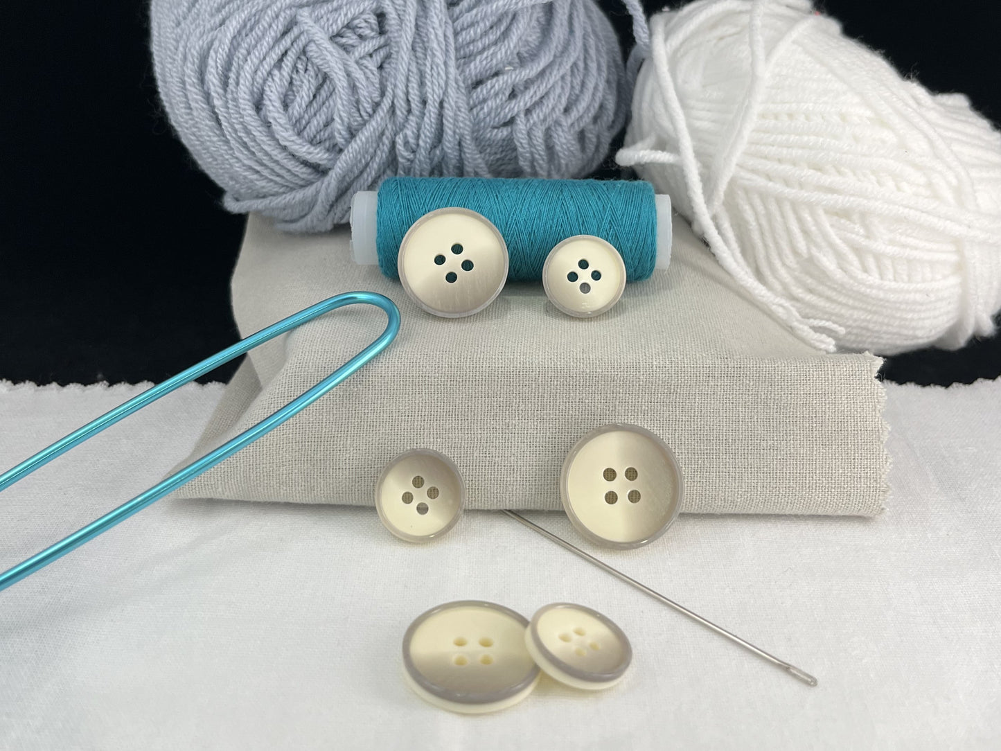 Off-White Pearlized Horn Imitation Buttons, 15mm & 20mm (24L & 32L). 4-Hole Sew On for Suits, Pants, Dresses, Coats, Jackets & Sweaters