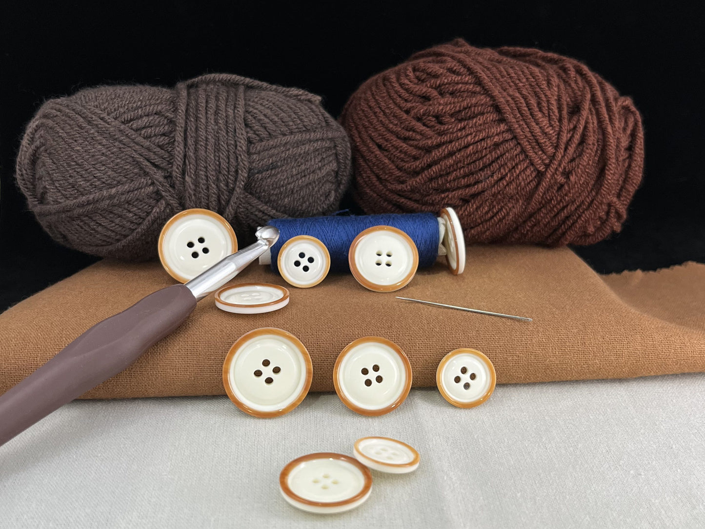 Beige with Brown Rim Two Tone Buttons, 15mm-23mm (24L-36L). 4-Hole Sew On for Suits, Pants, Dresses, Coats, Jackets & Sweaters
