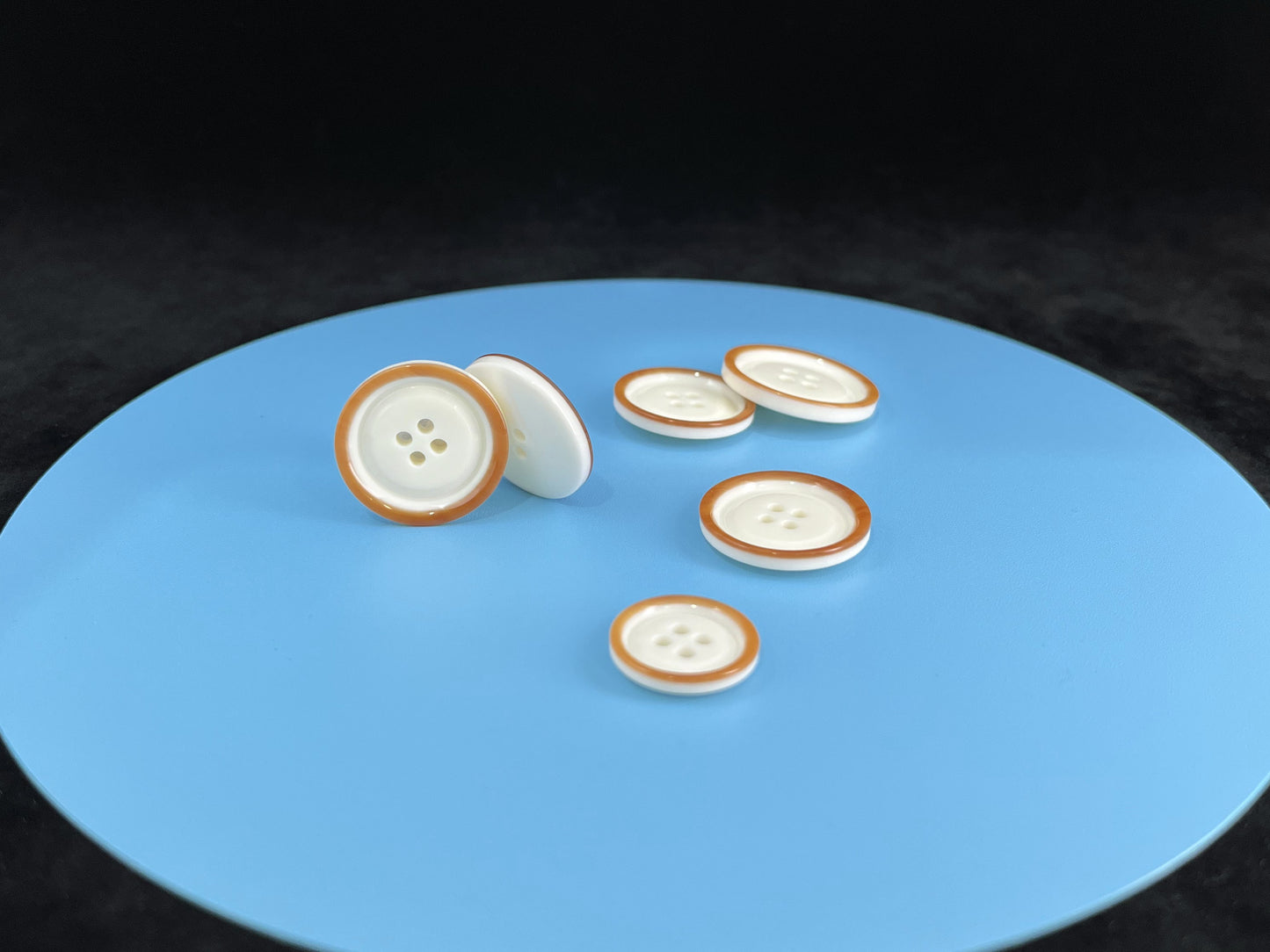 Beige with Brown Rim Two Tone Buttons, 15mm-23mm (24L-36L). 4-Hole Sew On for Suits, Pants, Dresses, Coats, Jackets & Sweaters