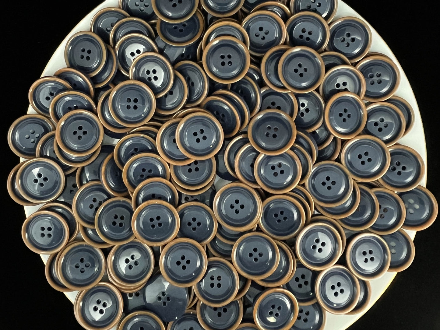 Blue with Brown Rim Two Tone Buttons, 15mm-23mm (24L-36L). 4-Hole Sew On for Suits, Pants, Dresses, Coats, Jackets & Sweaters