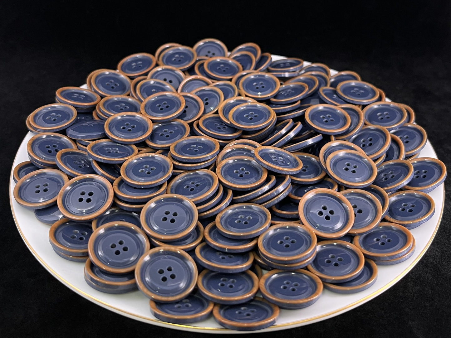 Blue with Brown Rim Two Tone Buttons, 15mm-23mm (24L-36L). 4-Hole Sew On for Suits, Pants, Dresses, Coats, Jackets & Sweaters