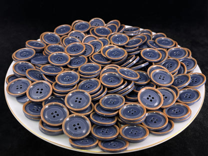 Blue with Brown Rim Two Tone Buttons, 15mm-23mm (24L-36L). 4-Hole Sew On for Suits, Pants, Dresses, Coats, Jackets & Sweaters