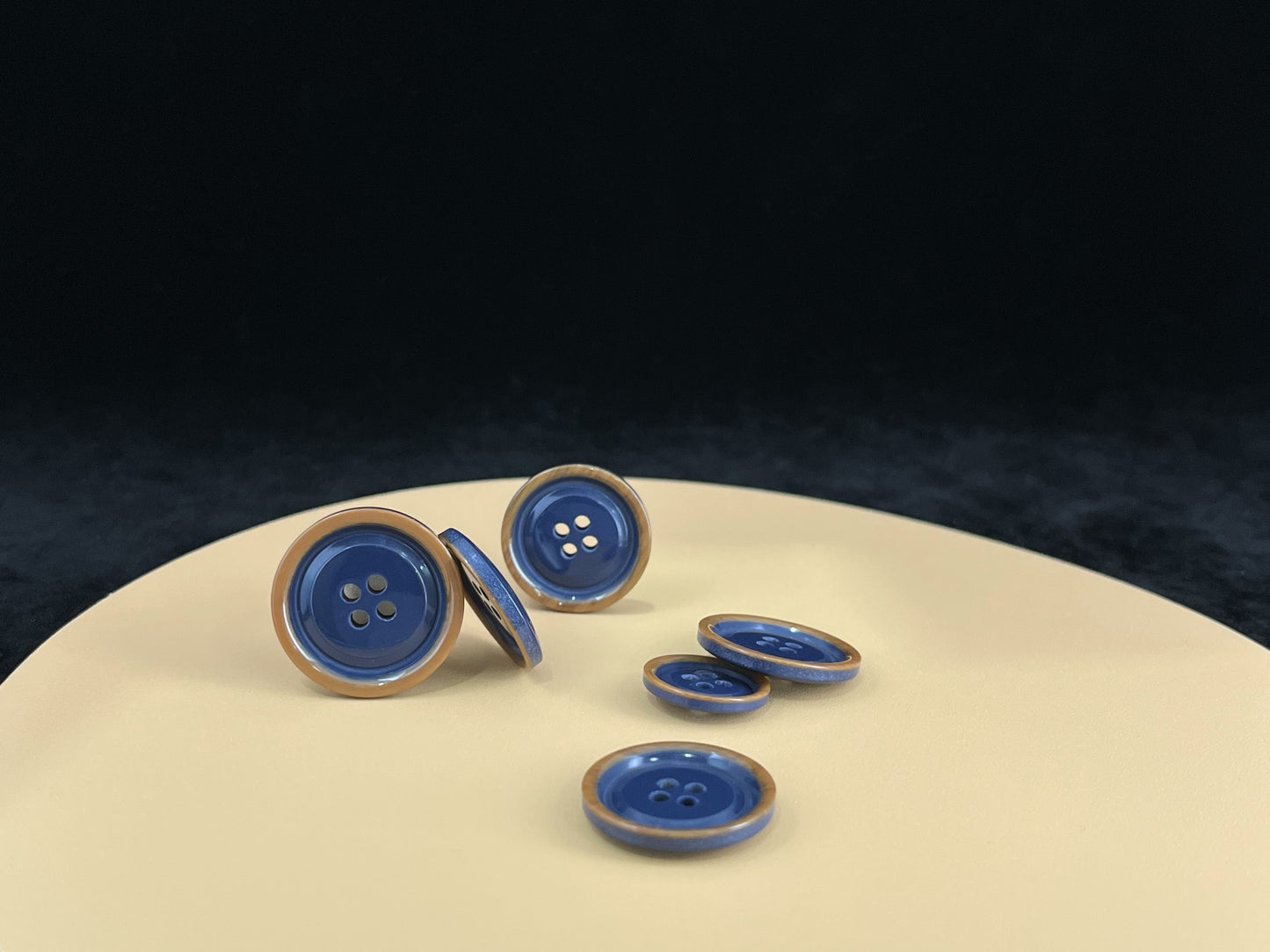 Blue with Brown Rim Two Tone Buttons, 15mm-23mm (24L-36L). 4-Hole Sew On for Suits, Pants, Dresses, Coats, Jackets & Sweaters