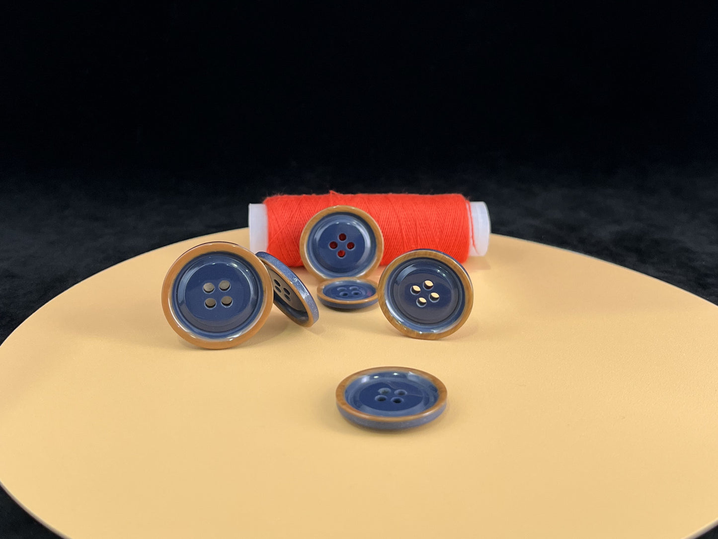 Blue with Brown Rim Two Tone Buttons, 15mm-23mm (24L-36L). 4-Hole Sew On for Suits, Pants, Dresses, Coats, Jackets & Sweaters
