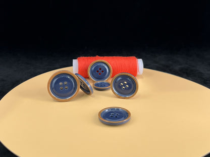 Blue with Brown Rim Two Tone Buttons, 15mm-23mm (24L-36L). 4-Hole Sew On for Suits, Pants, Dresses, Coats, Jackets & Sweaters