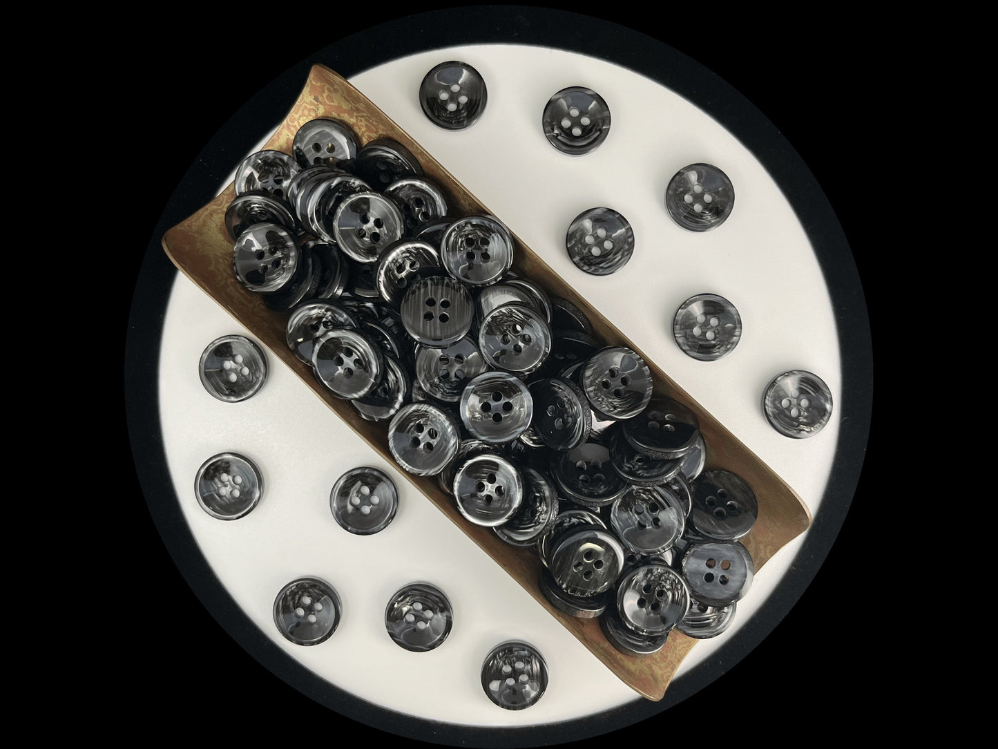 Black Pearl Imitation Buttons, 11.5mm & 15mm (18L & 24L), Neutral & Dark Tones 4-Hole Sew On for Shirts, Pants, Blouses, Dresses & Crafts