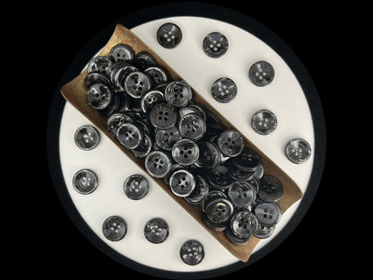 Black Pearl Imitation Buttons, 11.5mm & 15mm (18L & 24L), Neutral & Dark Tones 4-Hole Sew On for Shirts, Pants, Blouses, Dresses & Crafts