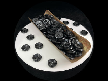Black Pearl Imitation Buttons, 11.5mm & 15mm (18L & 24L), Neutral & Dark Tones 4-Hole Sew On for Shirts, Pants, Blouses, Dresses & Crafts