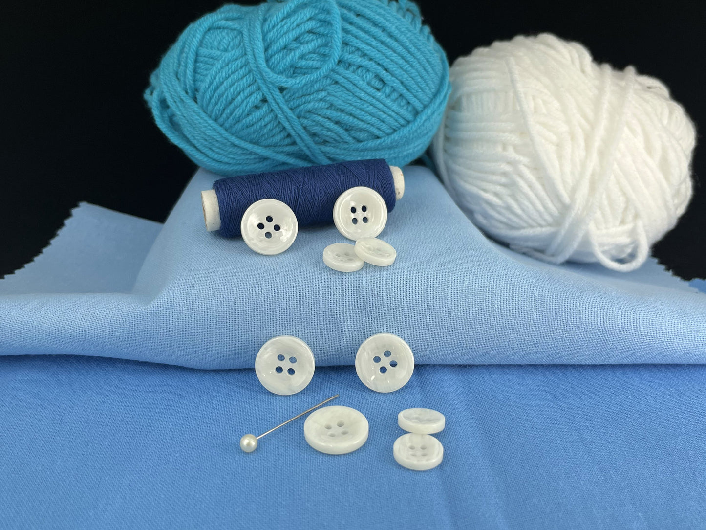White Pearl Imitation Buttons, 11.5mm & 15mm (18L & 24L), Neutral & Dark Tones 4-Hole Sew On for Shirts, Pants, Blouses, Dresses & Crafts