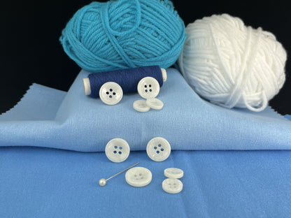 White Pearl Imitation Buttons, 11.5mm & 15mm (18L & 24L), Neutral & Dark Tones 4-Hole Sew On for Shirts, Pants, Blouses, Dresses & Crafts