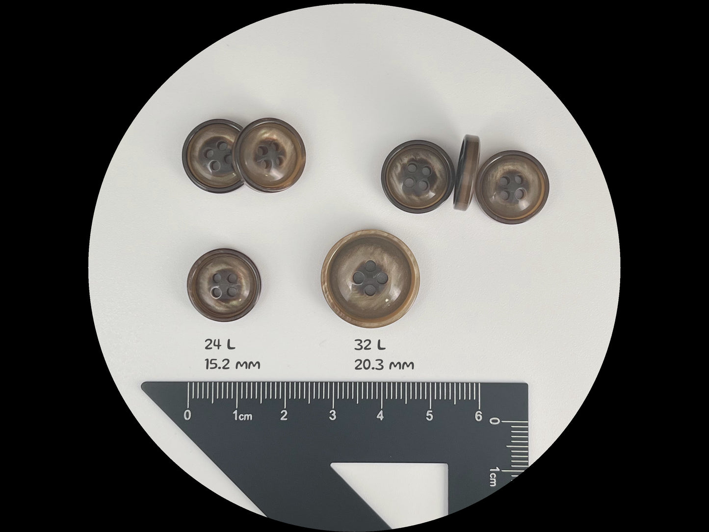 Brown Vintage Look Pearl Imitation Buttons, 15mm & 20mm (24L & 32L). 4-Hole Sew On for Suits, Pants, Dresses, Coats, Jackets & Sweaters