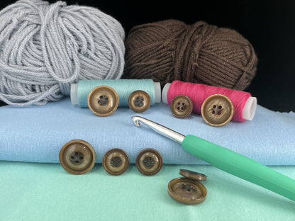 Brown Vintage Look Pearl Imitation Buttons, 15mm & 20mm (24L & 32L). 4-Hole Sew On for Suits, Pants, Dresses, Coats, Jackets & Sweaters