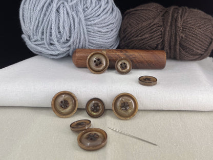 Brown Vintage Look Pearl Imitation Buttons, 15mm & 20mm (24L & 32L). 4-Hole Sew On for Suits, Pants, Dresses, Coats, Jackets & Sweaters