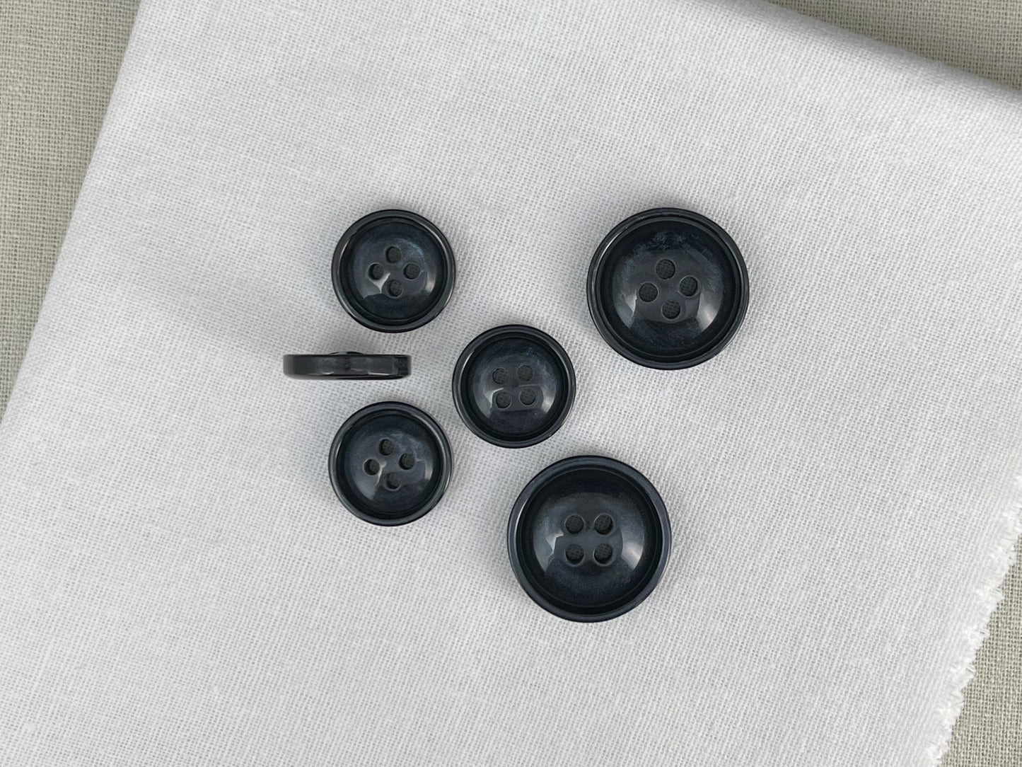 Dark Blue Vintage Look Pearl Imitation Buttons, 15mm & 20mm (24L & 32L). 4-Hole Sew On for Suits, Pants, Dresses, Coats, Jackets & Sweaters