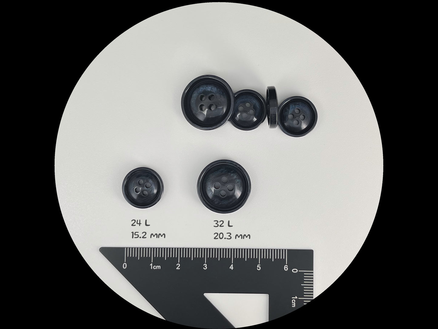 Dark Blue Vintage Look Pearl Imitation Buttons, 15mm & 20mm (24L & 32L). 4-Hole Sew On for Suits, Pants, Dresses, Coats, Jackets & Sweaters