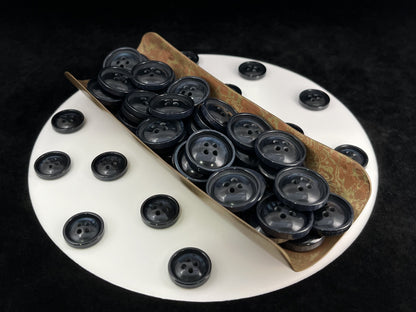Dark Blue Vintage Look Pearl Imitation Buttons, 15mm & 20mm (24L & 32L). 4-Hole Sew On for Suits, Pants, Dresses, Coats, Jackets & Sweaters