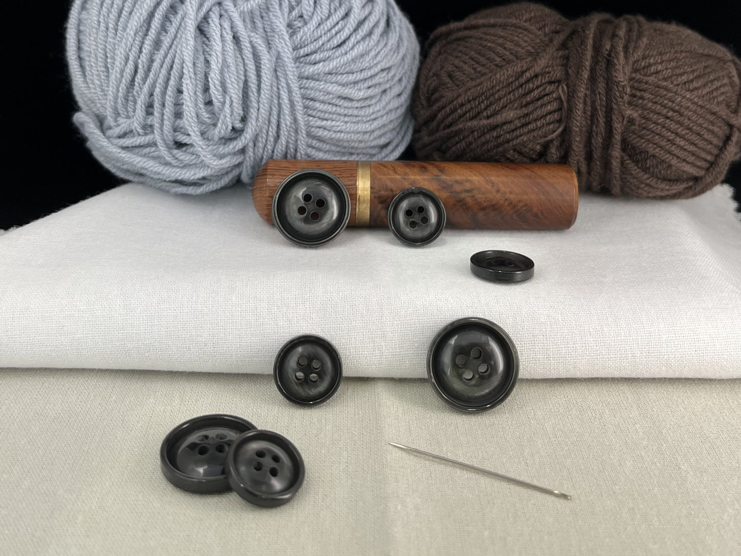 Dark Grey Vintage Look Pearl Imitation Buttons, 15mm & 20mm (24L & 32L). 4-Hole Sew On for Suits, Pants, Dresses, Coats, Jackets & Sweaters