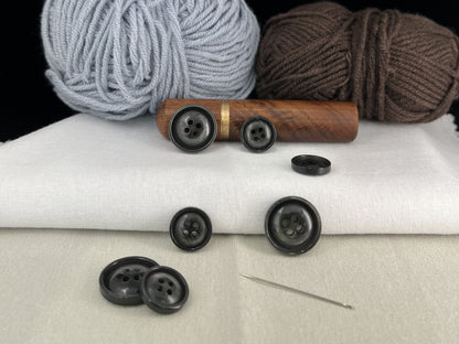 Dark Grey Vintage Look Pearl Imitation Buttons, 15mm & 20mm (24L & 32L). 4-Hole Sew On for Suits, Pants, Dresses, Coats, Jackets & Sweaters