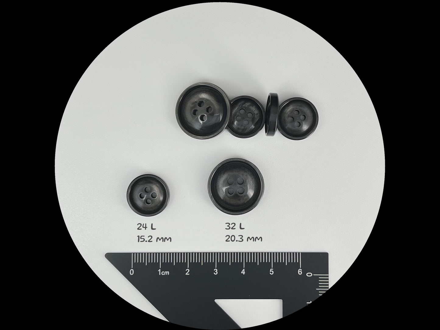 Dark Grey Vintage Look Pearl Imitation Buttons, 15mm & 20mm (24L & 32L). 4-Hole Sew On for Suits, Pants, Dresses, Coats, Jackets & Sweaters