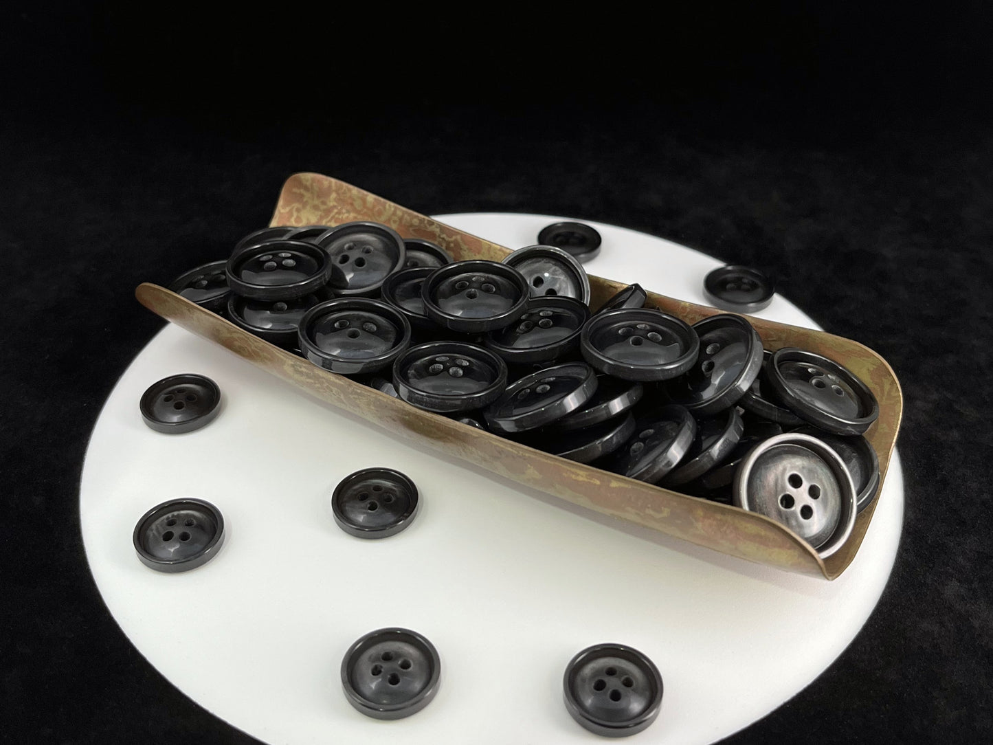 Dark Grey Vintage Look Pearl Imitation Buttons, 15mm & 20mm (24L & 32L). 4-Hole Sew On for Suits, Pants, Dresses, Coats, Jackets & Sweaters