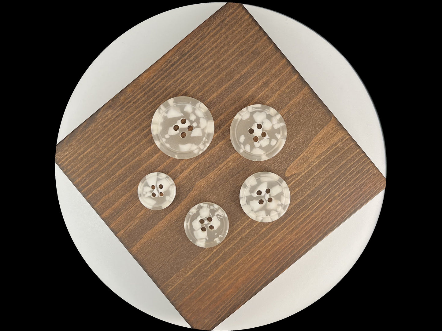 White Camouflage Buttons, 15-25mm (24L-40L). Multi Colored. 4-Hole Sew On for Suits, Pants, Dresses, Coats, Jackets & Sweaters