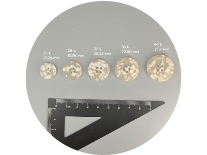 White Camouflage Buttons, 15-25mm (24L-40L). Multi Colored. 4-Hole Sew On for Suits, Pants, Dresses, Coats, Jackets & Sweaters