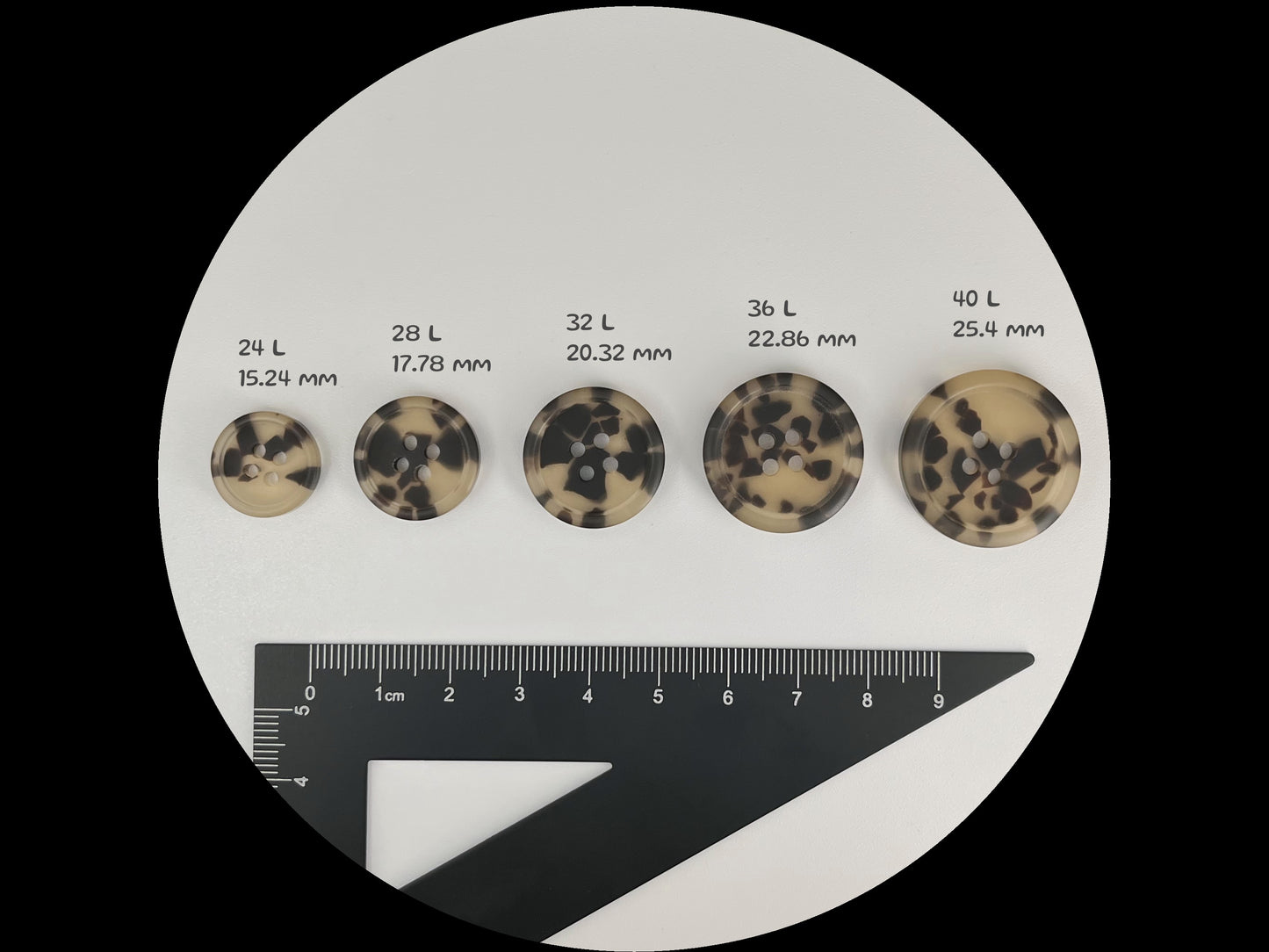 Brown Camouflage Buttons, 15-25mm (24L-40L). Multi Colored. 4-Hole Sew On for Suits, Pants, Dresses, Coats, Jackets & Sweaters