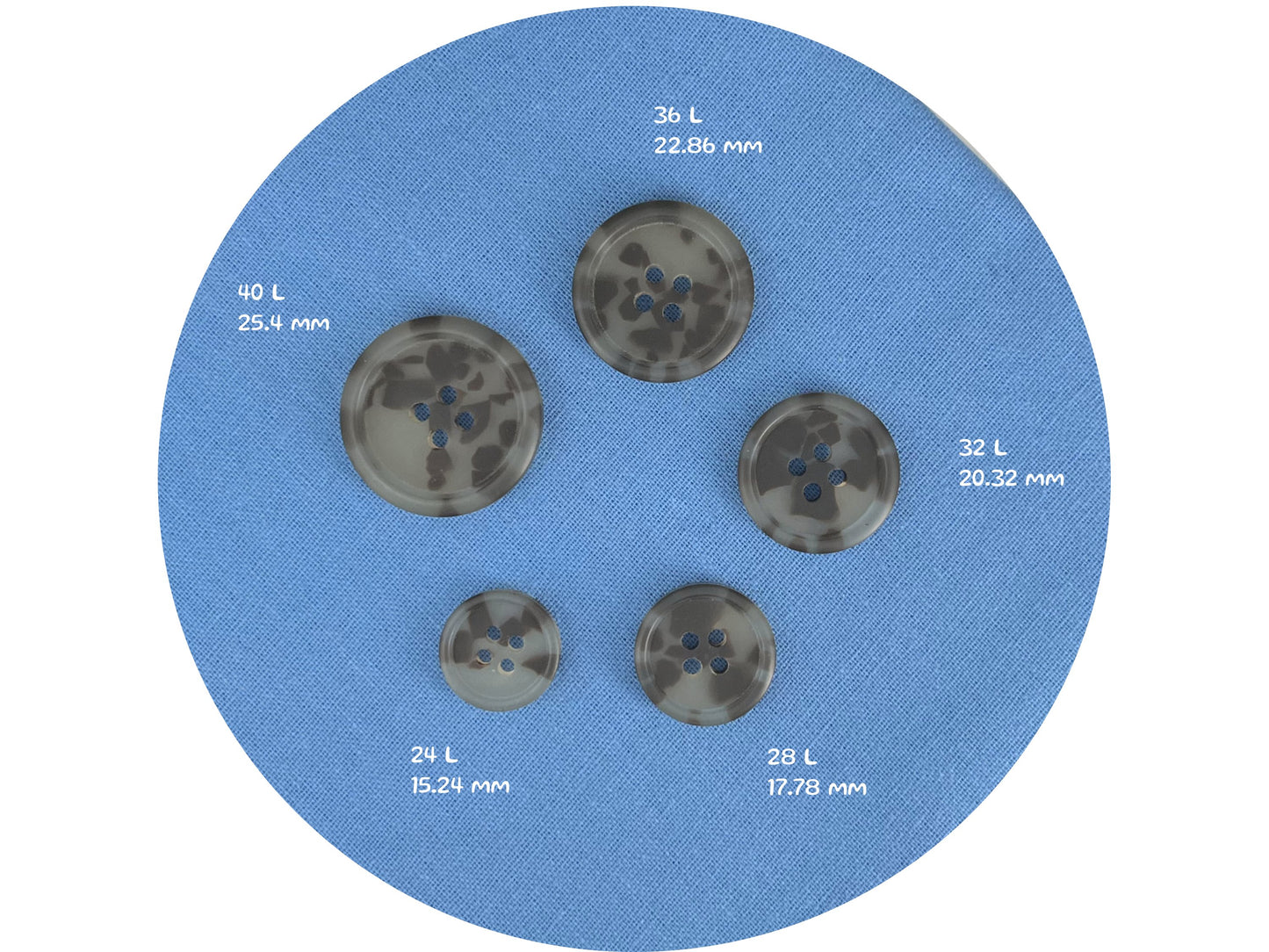 Brown Camouflage Buttons, 15-25mm (24L-40L). Multi Colored. 4-Hole Sew On for Suits, Pants, Dresses, Coats, Jackets & Sweaters