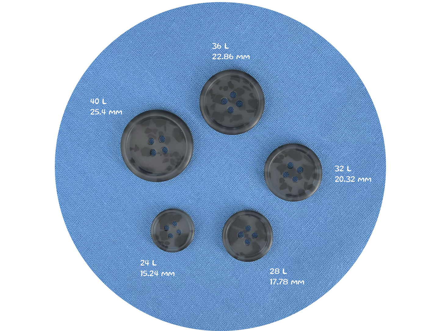 Dark Grey Camouflage Buttons,15-25mm (24L-40L). Multi Colored. 4-Hole Sew On for Suits, Pants, Dresses, Coats, Jackets & Sweaters