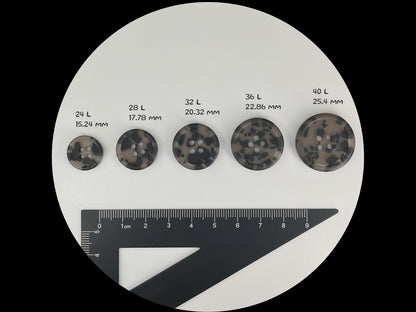 Dark Grey Camouflage Buttons,15-25mm (24L-40L). Multi Colored. 4-Hole Sew On for Suits, Pants, Dresses, Coats, Jackets & Sweaters