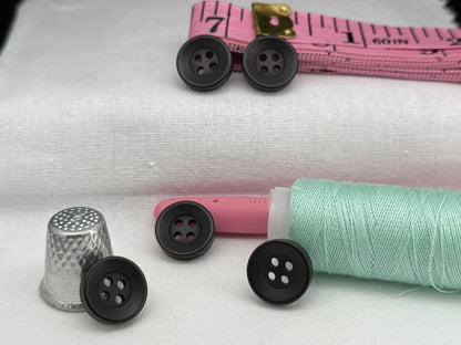 Black Corozo Imitation Buttons, Recycled Plastic, 12.7mm (20L). 4-Hole Sew On for Shirts, Apparel, Sewing, Crafts
