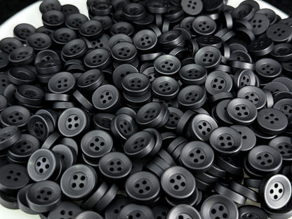 Black Corozo Imitation Buttons, Recycled Plastic, 12.7mm (20L). 4-Hole Sew On for Shirts, Apparel, Sewing, Crafts