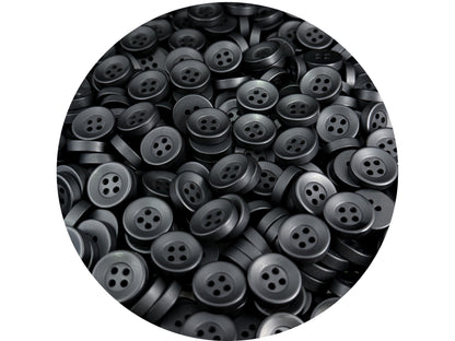 Black Corozo Imitation Buttons, Recycled Plastic, 12.7mm (20L). 4-Hole Sew On for Shirts, Apparel, Sewing, Crafts