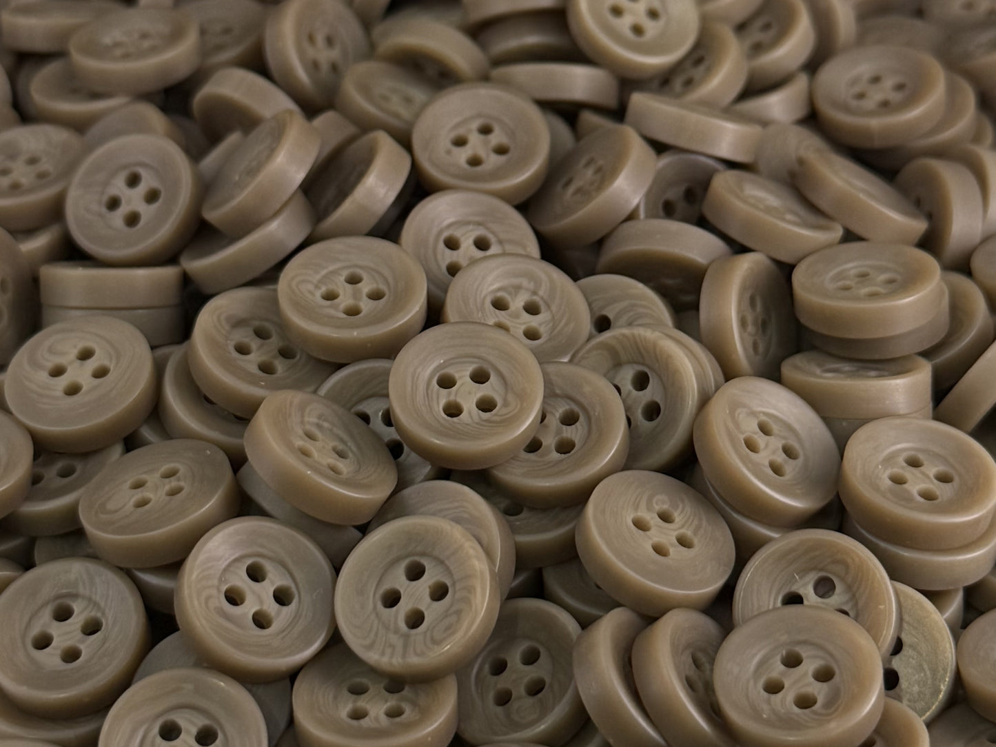 Stone Beige Corozo Imitation Buttons, Recycled Plastic, 12.7mm (20L). 4-Hole Sew On for Shirts, Apparel, Sewing, Crafts