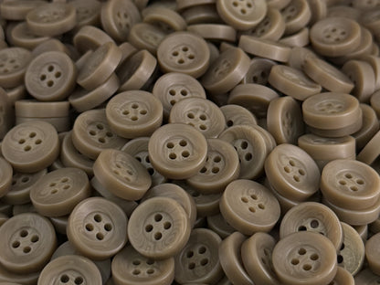 Stone Beige Corozo Imitation Buttons, Recycled Plastic, 12.7mm (20L). 4-Hole Sew On for Shirts, Apparel, Sewing, Crafts