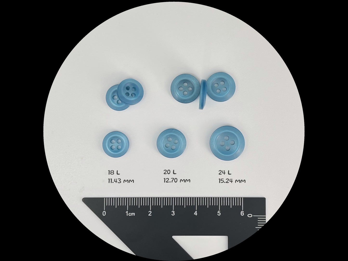 Light Blue Pearl Imitation Buttons, Recycled Plastic, 11.5mm-15mm (18L-24L), 4-Hole Sew On for Shirts, Pants, Blouses, Dresses & Crafts