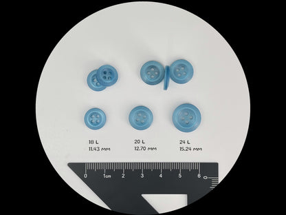 Light Blue Pearl Imitation Buttons, Recycled Plastic, 11.5mm-15mm (18L-24L), 4-Hole Sew On for Shirts, Pants, Blouses, Dresses & Crafts