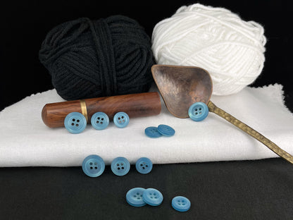 Light Blue Pearl Imitation Buttons, Recycled Plastic, 11.5mm-15mm (18L-24L), 4-Hole Sew On for Shirts, Pants, Blouses, Dresses & Crafts