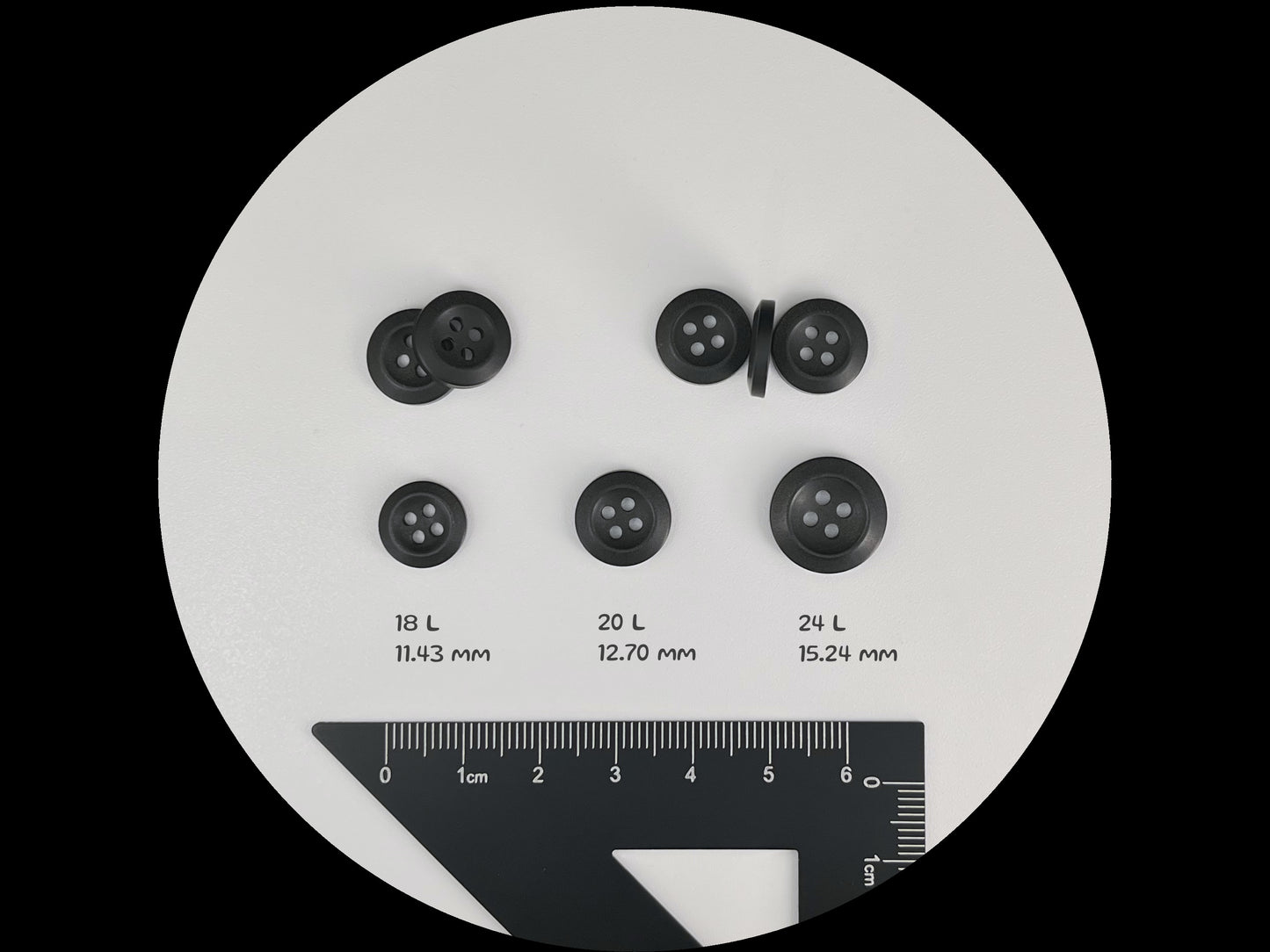 Black Pearl Imitation Buttons, Recycled Plastic, 11.5mm-15mm (18L-24L), 4-Hole Sew On for Shirts, Pants, Blouses, Dresses & Crafts