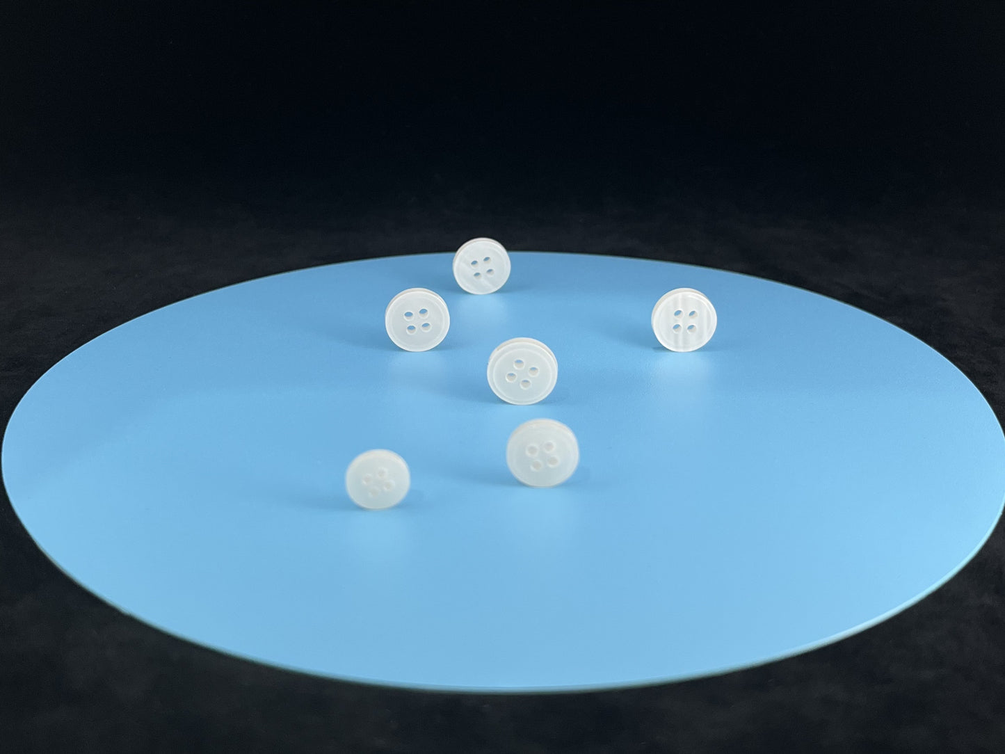 White Rimmed Pearl Imitation Buttons with Beautiful Effect, 9mm-11.5mm (14L-18L). 4-Hole Sew On for Shirts, Blouses & Apparel