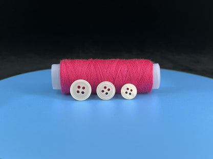 White Rimmed Pearl Imitation Buttons with Beautiful Effect, 9mm-11.5mm (14L-18L). 4-Hole Sew On for Shirts, Blouses & Apparel
