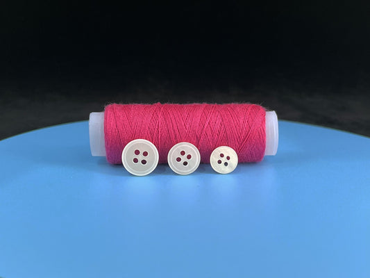 White Rimmed Pearl Imitation Buttons with Beautiful Effect, 9mm-11.5mm (14L-18L). 4-Hole Sew On for Shirts, Blouses & Apparel