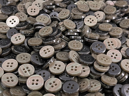 Light Neutral Rimmed Pearl Imitation Buttons with Beautiful Effect, 9mm-11.5mm (14L-18L). 4-Hole Sew On for Shirts, Blouses & Apparel