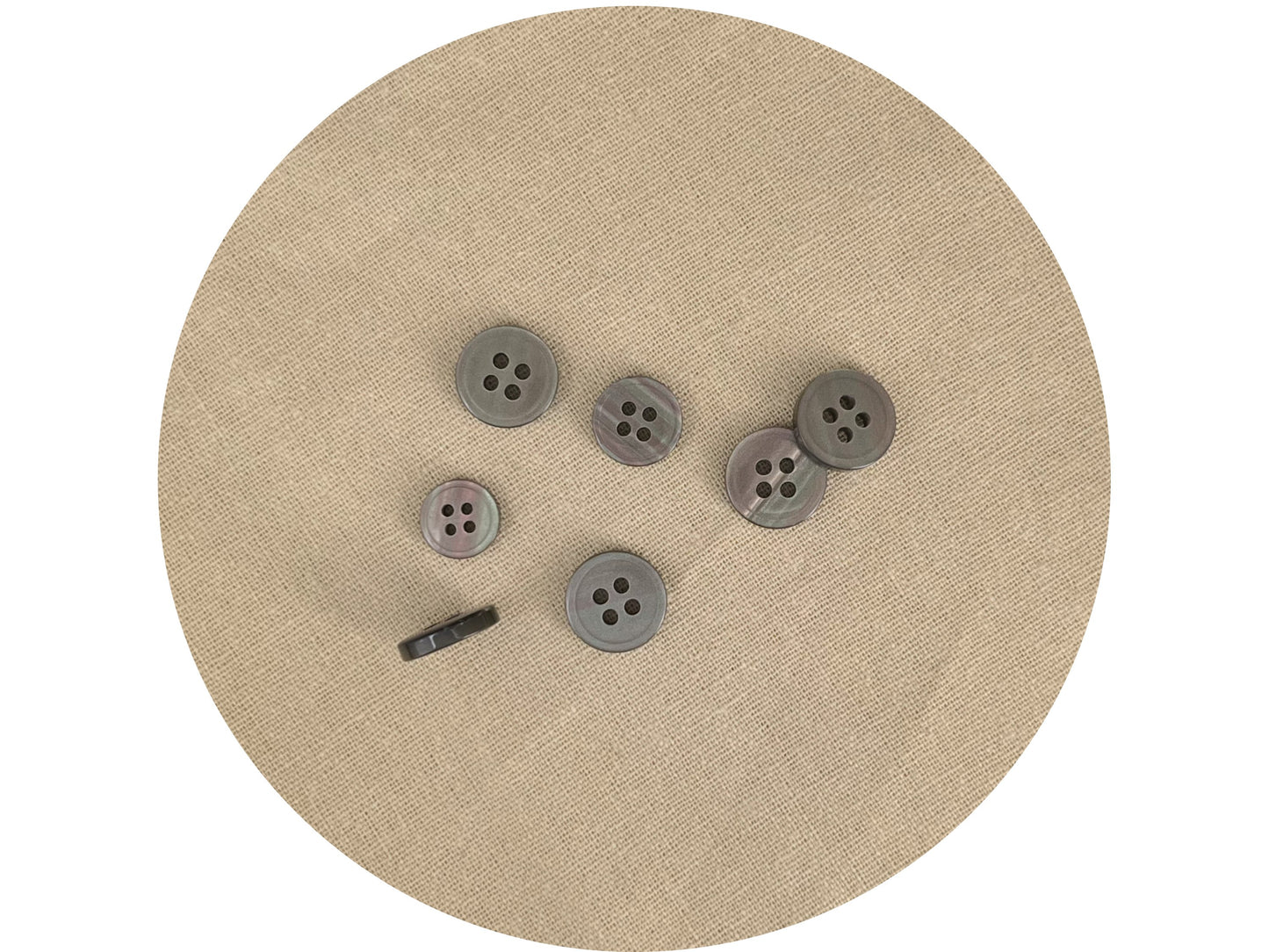 Light Neutral Rimmed Pearl Imitation Buttons with Beautiful Effect, 9mm-11.5mm (14L-18L). 4-Hole Sew On for Shirts, Blouses & Apparel