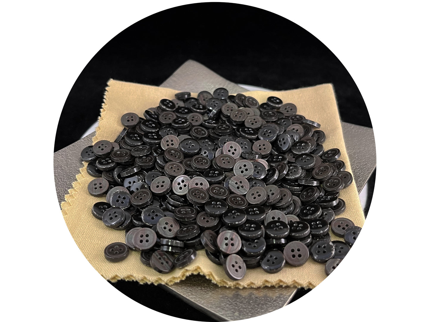 Silver Grey Rimmed Pearl Imitation Buttons with Beautiful Effect, 9mm-11.5mm (14L-18L). 4-Hole Sew On for Shirts, Blouses & Apparel
