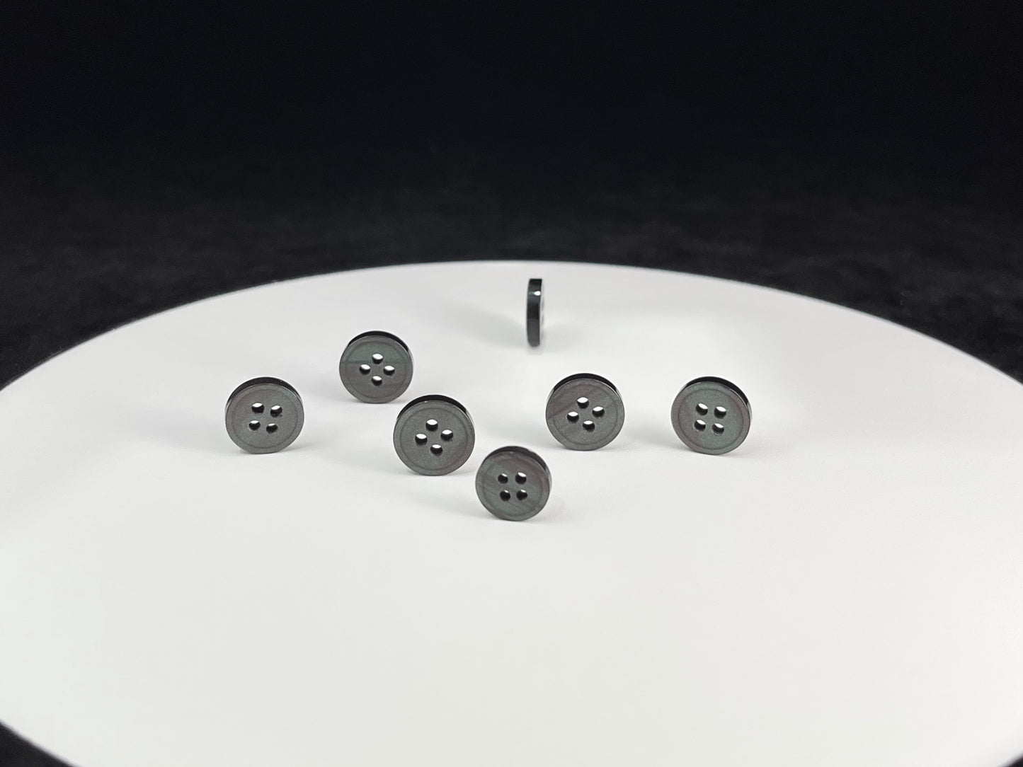 Light Grey Rimmed Pearl Imitation Buttons with Beautiful Effect, 9mm & 10mm (14L & 16L). 4-Hole Sew On for Shirts, Blouses & Apparel