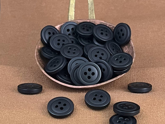 Premium Black Buttons, Recycled Plastic, 12.7mm (20L). 4-Hole Sew On for Shirts, Pants, Blouses, Dresses, Skirts, Apparel, Kids Clothes